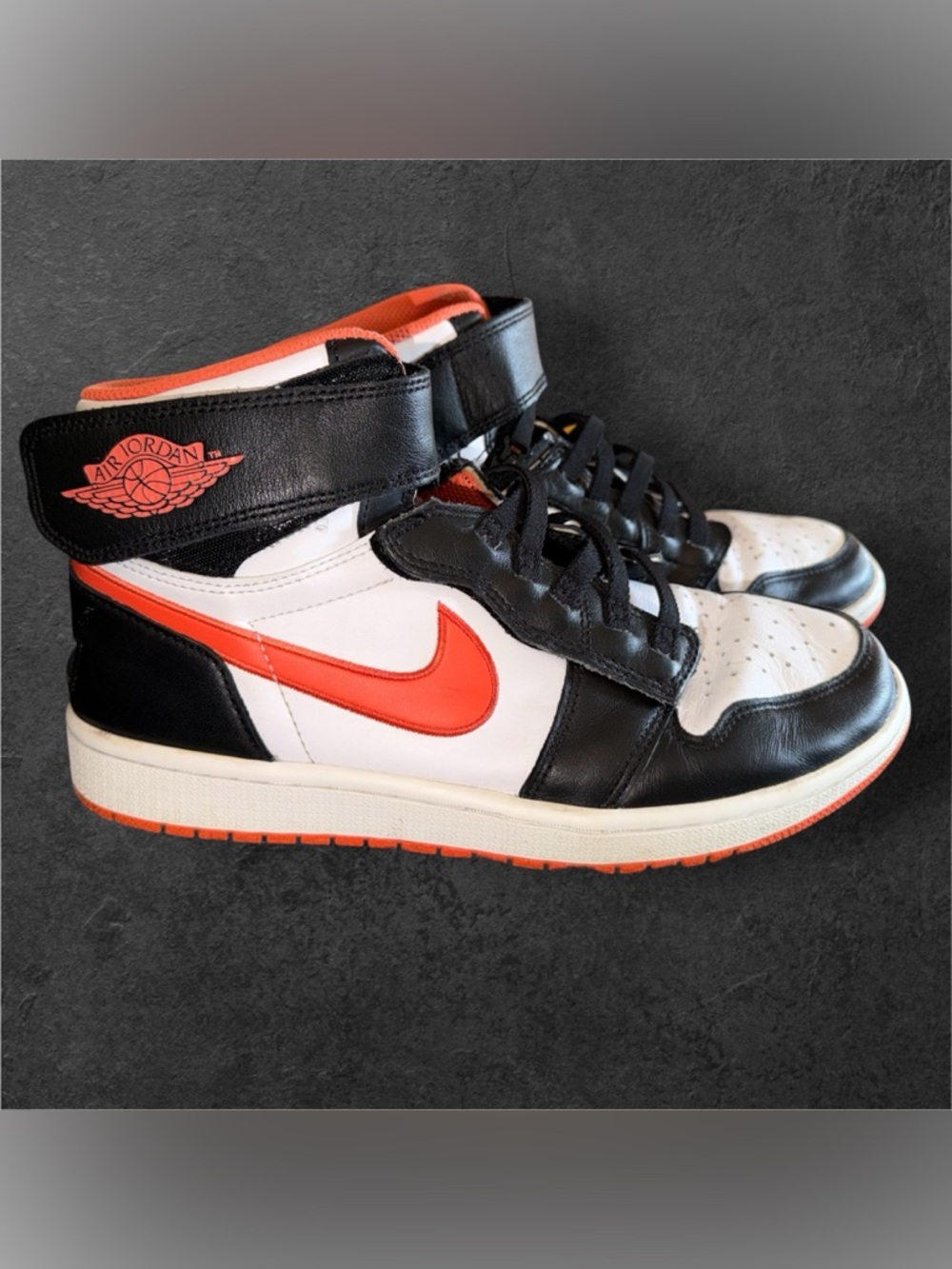 Nike Air Jordan 1 Mid Strap Black White Orange Sneakers Men’s 9 / Women’s 10.5